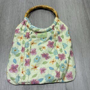 Longaberger Homestead VTG Y2K Purse Floral Bamboo Handle Bag Cottagecore Flower